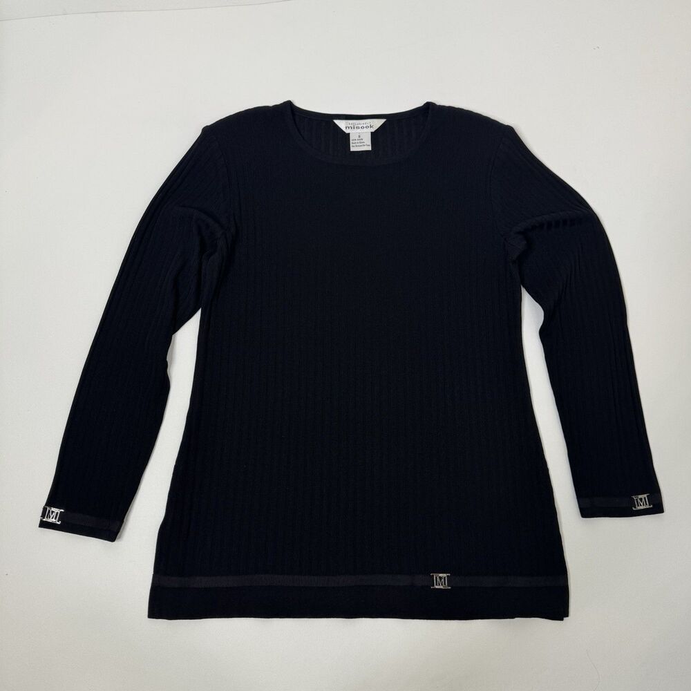 Exclusively MISOOK Black Ribbed Sweater Small Pullover Acrylic Long Sleeve